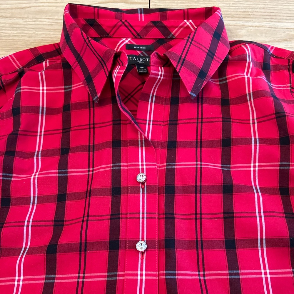 TALBOTS PETITE RED PLAID POPOVER-SIZE: 4P